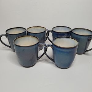 Sango coffee cups set of six concepts egg plant blue glazed stoneware